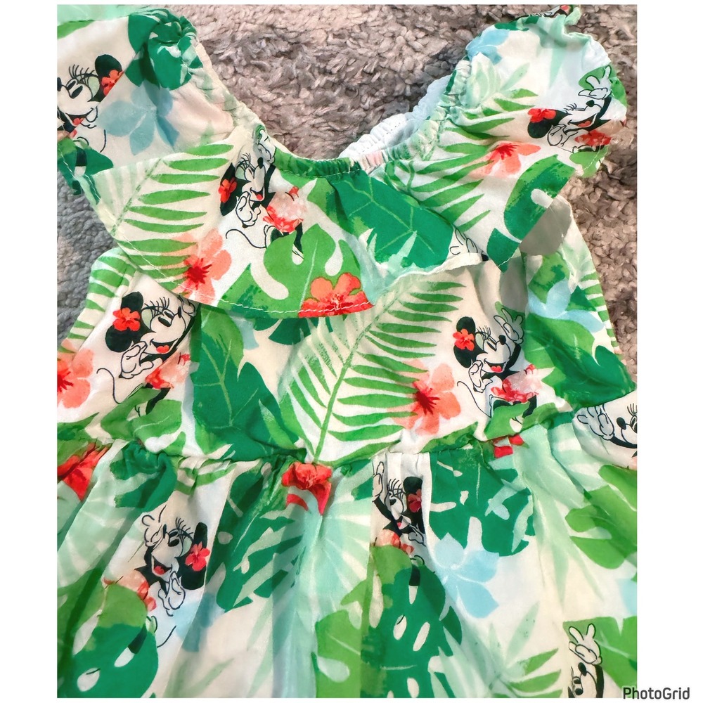Disney Baby Minnie Mouse Green Tropical Sun Dress Diaper Cover Size 9-12 months - Picture 2 of 4